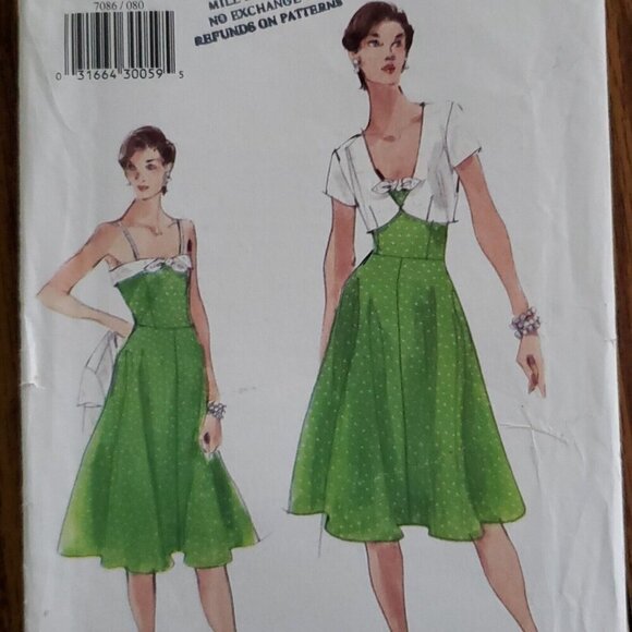 90s Vogue Pattern 7086 Sleeveless Fit Flare Dress Spaghetti Strap Jacket 8 10 12 - Picture 1 of 3